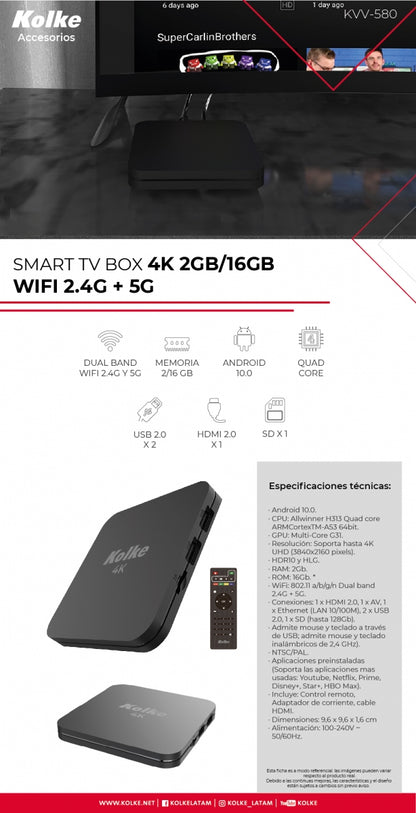 KOLKE Smart TV Box 4K 2Gb/16Gb WiFi Dual Band KVV-580