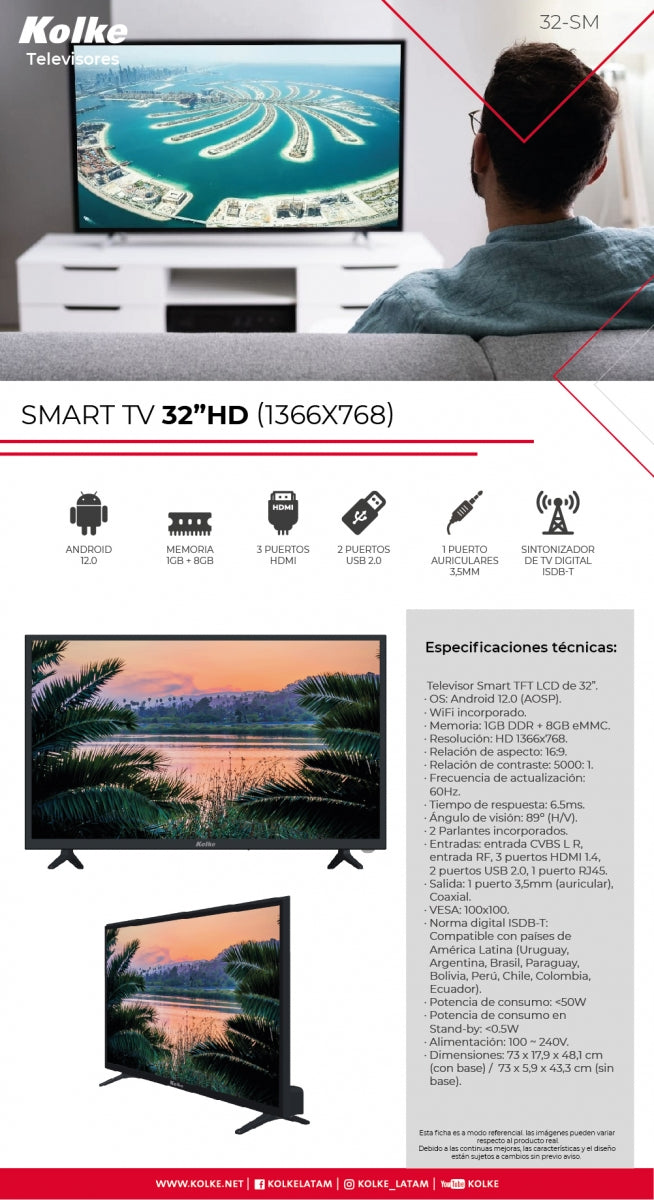 KOLKE SMART TV LED 32" HD 32-SM