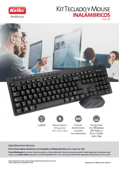 KOLKE COMBO TECLADO Y MOUSE INALAMBRICOS KEK-195