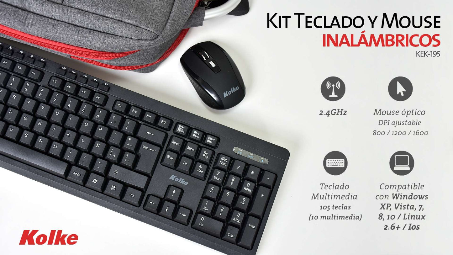 KOLKE COMBO TECLADO Y MOUSE INALAMBRICOS KEK-195