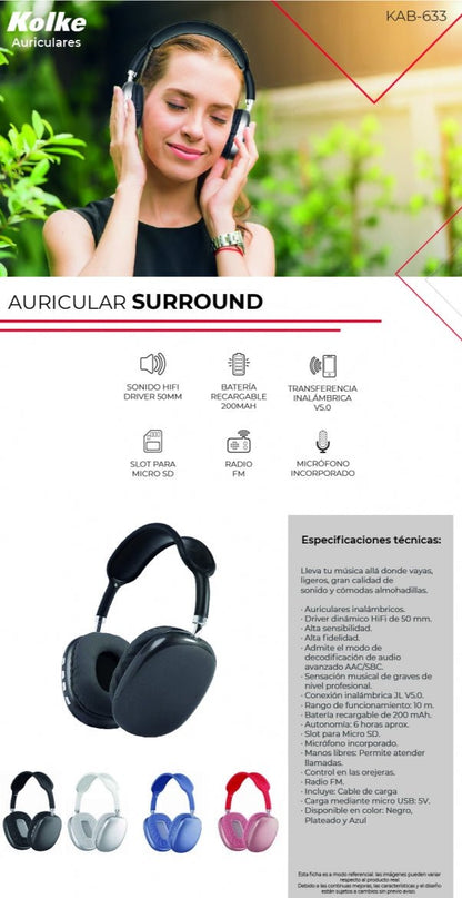 KOLKE AURICULAR INALAMBRICO SURROUND KAB-633 AZUL